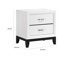 Ameya Nightstand, 2 Drawers w Chrome Handles, White and Black, 25 Inch -BM335853