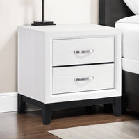 Ameya Nightstand, 2 Drawers w Chrome Handles, White and Black, 25 Inch -BM335853