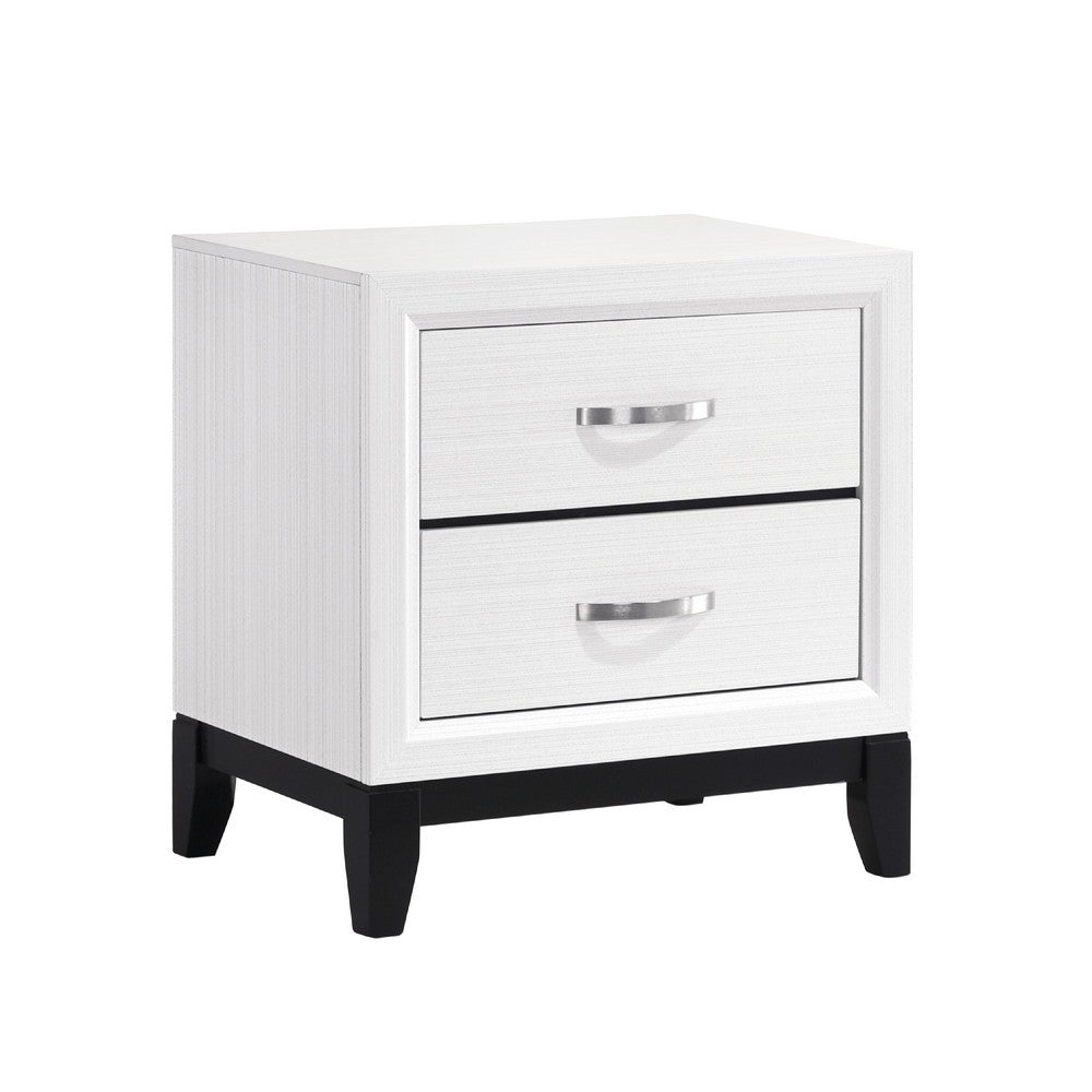 Ameya Nightstand, 2 Drawers w Chrome Handles, White and Black, 25 Inch -BM335853
