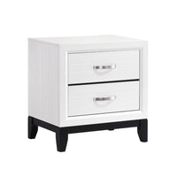 Ameya Nightstand, 2 Drawers w Chrome Handles, White and Black, 25 Inch -BM335853