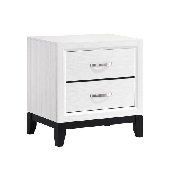 Ameya Nightstand, 2 Drawers w Chrome Handles, White and Black, 25 Inch -BM335853