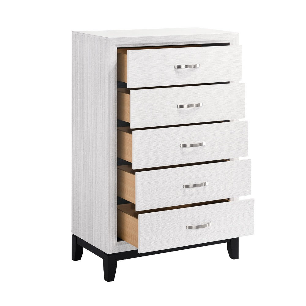 Ameya Tall Dresser Chest, 5 Drawers w Chrome Handles, White and Black -BM335855