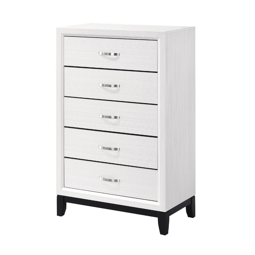 Ameya Tall Dresser Chest, 5 Drawers w Chrome Handles, White and Black -BM335855
