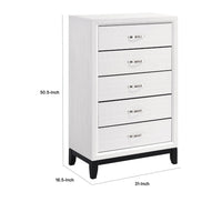 Ameya Tall Dresser Chest, 5 Drawers w Chrome Handles, White and Black -BM335855