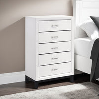 Ameya Tall Dresser Chest, 5 Drawers w Chrome Handles, White and Black -BM335855