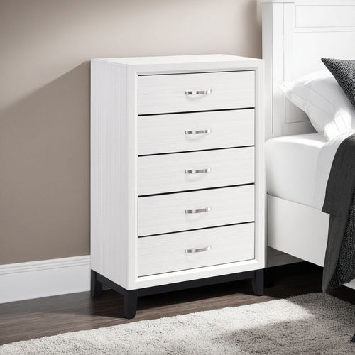 Ameya Tall Dresser Chest, 5 Drawers w Chrome Handles, White and Black -BM335855