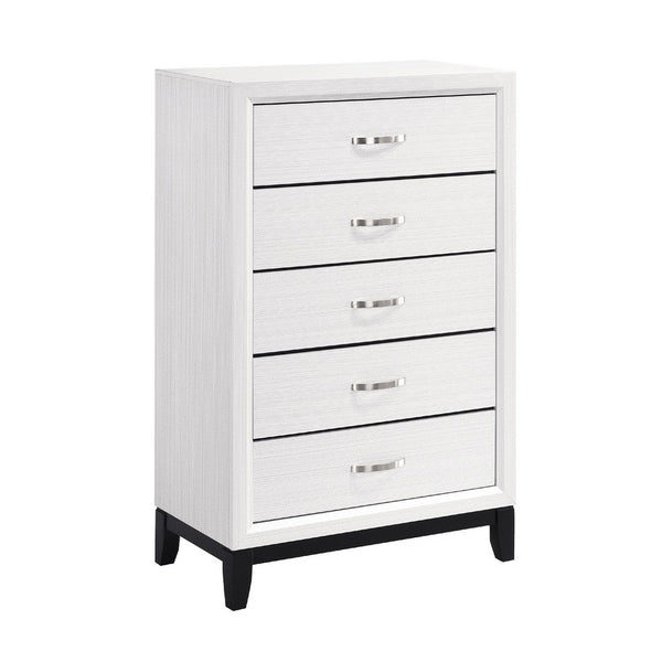 Ameya Tall Dresser Chest, 5 Drawers w Chrome Handles, White and Black -BM335855