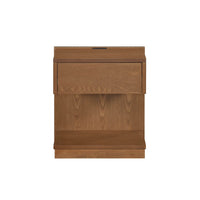 C Shaped End Table, 1 Drawer USB Port, 18 Inch, Wire Brush Brown Wood -BM335861