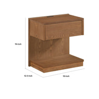 C Shaped End Table, 1 Drawer USB Port, 18 Inch, Wire Brush Brown Wood -BM335861