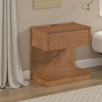 C Shaped End Table, 1 Drawer USB Port, 18 Inch, Wire Brush Brown Wood -BM335861