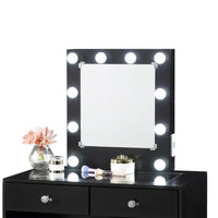Hudi Makeup Vanity and Stool Set, 10 Lights, USB Power Outlet, Black -BM335862