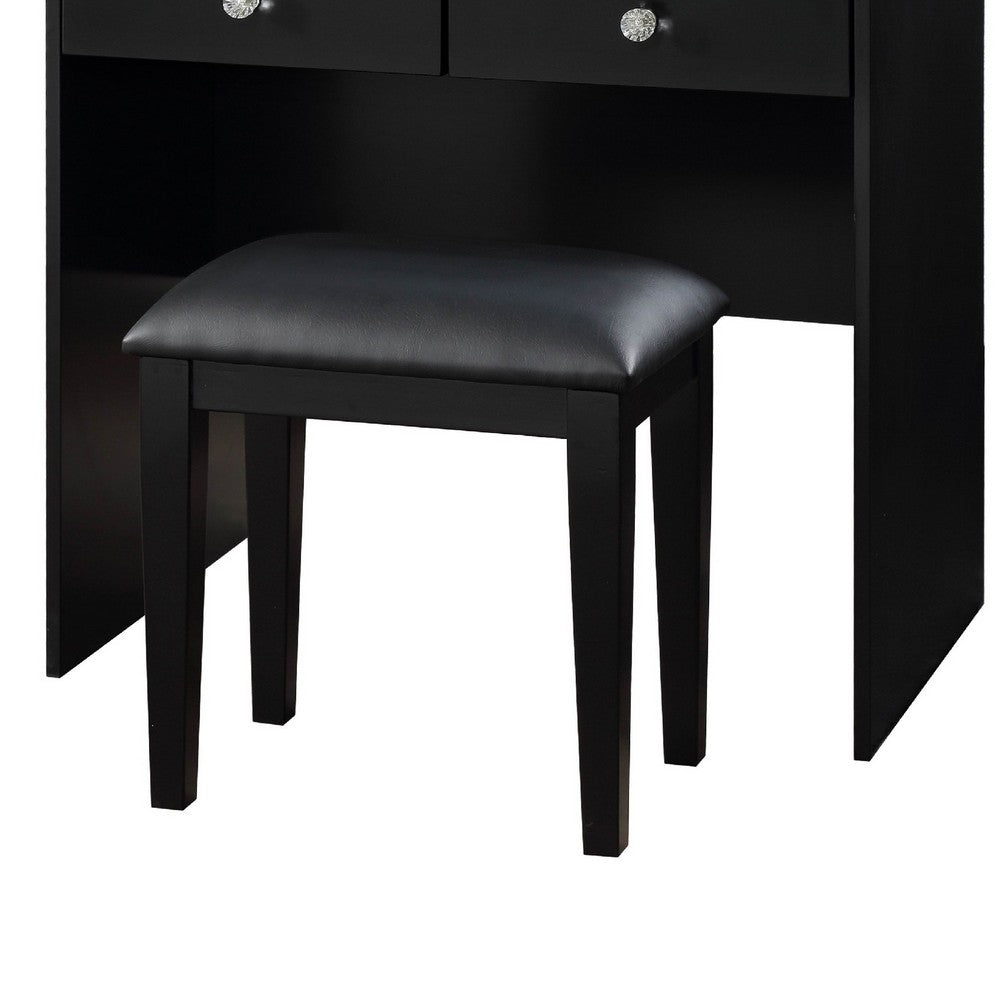 Hudi Makeup Vanity and Stool Set, 10 Lights, USB Power Outlet, Black -BM335862