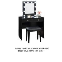 Hudi Makeup Vanity and Stool Set, 10 Lights, USB Power Outlet, Black -BM335862