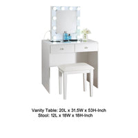 Hudi Makeup Vanity and Stool Set, 10 Lights, USB Power Outlet, White -BM335864
