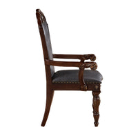 Nami Dining Armchair Set of 2, Traditional Carved Classy Cherry, Gray  -BM335867