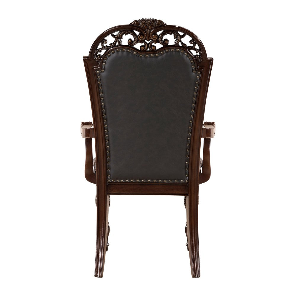 Nami Dining Armchair Set of 2, Traditional Carved Classy Cherry, Gray  -BM335867