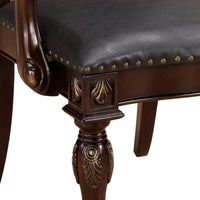 Nami Dining Armchair Set of 2, Traditional Carved Classy Cherry, Gray  -BM335867