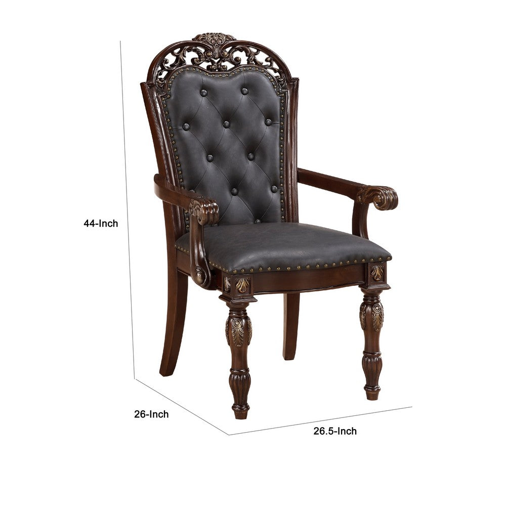 Nami Dining Armchair Set of 2, Traditional Carved Classy Cherry, Gray  -BM335867