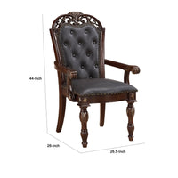 Nami Dining Armchair Set of 2, Traditional Carved Classy Cherry, Gray  -BM335867