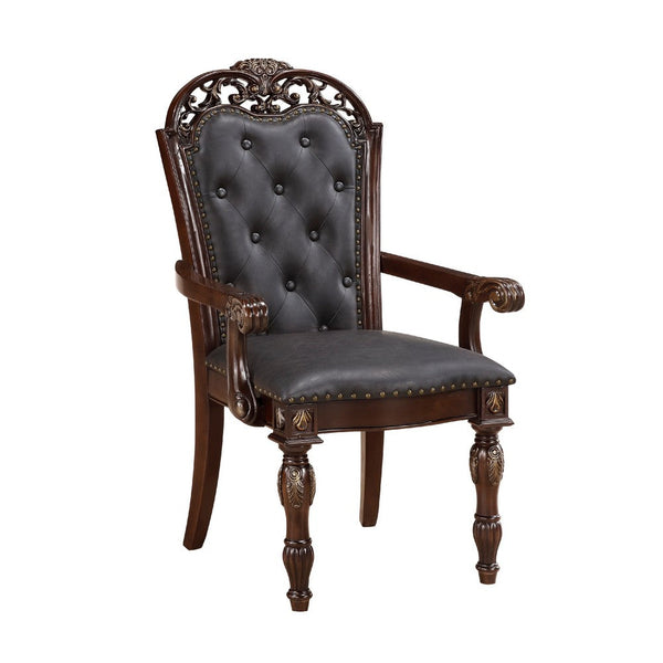 Nami Dining Armchair Set of 2, Traditional Carved Classy Cherry, Gray  -BM335867