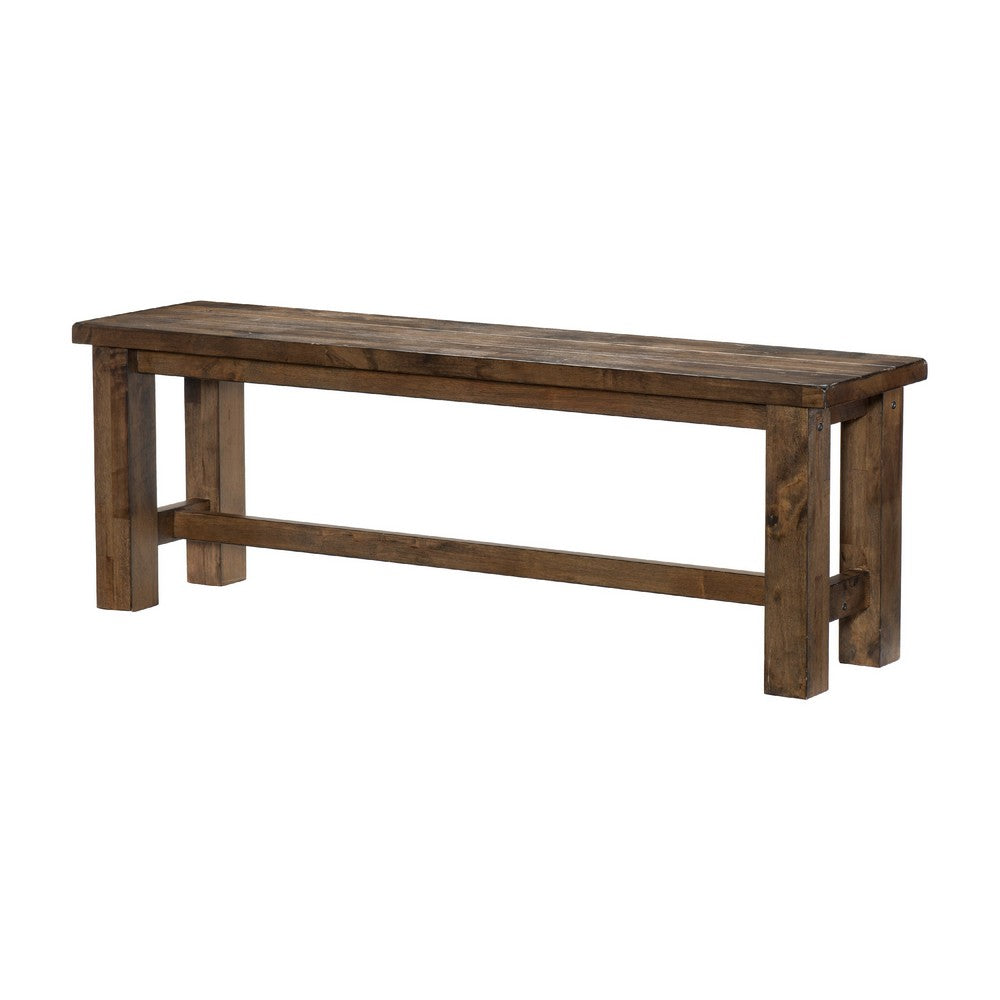 Rick Dining Bench, 52 Inch Transitional Natural Brown Rubberwood -BM335869