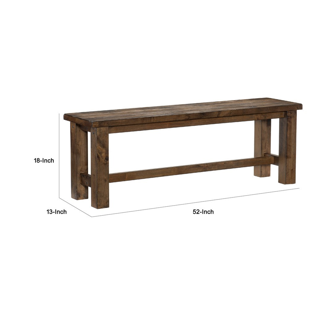 Rick Dining Bench, 52 Inch Transitional Natural Brown Rubberwood -BM335869