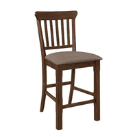 Lsy Counter Stool Chair Set of 2, Brown Wood, Fabric Upholstered Seat -BM335873