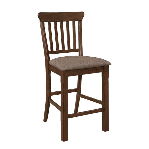 Lsy Counter Stool Chair Set of 2, Brown Wood, Fabric Upholstered Seat -BM335873