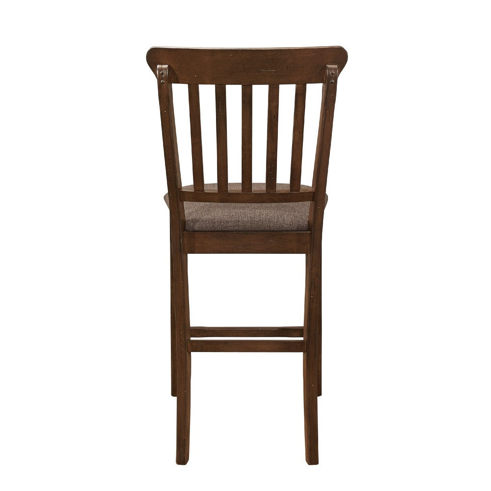 Lsy Counter Stool Chair Set of 2, Brown Wood, Fabric Upholstered Seat -BM335873