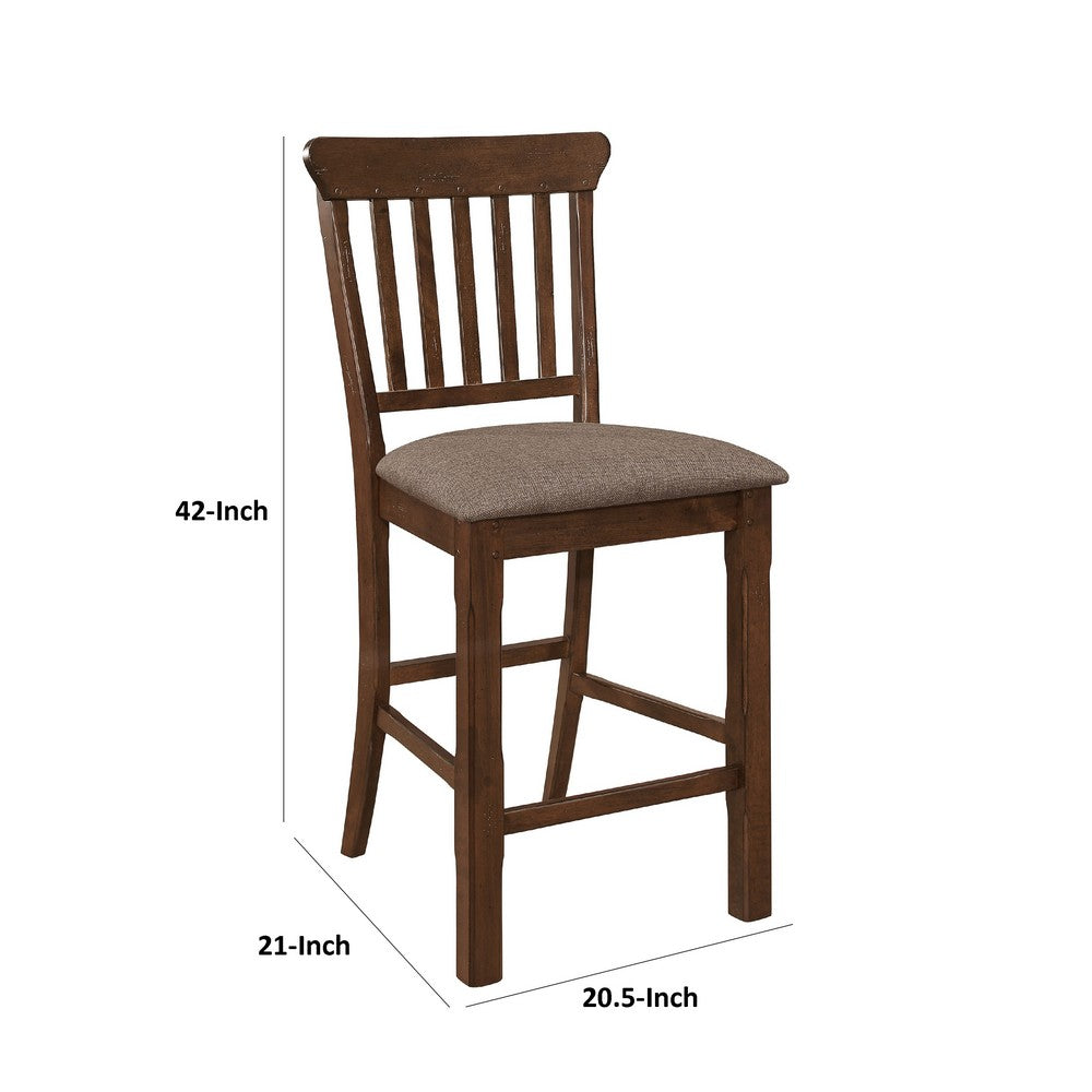 Lsy Counter Stool Chair Set of 2, Brown Wood, Fabric Upholstered Seat -BM335873