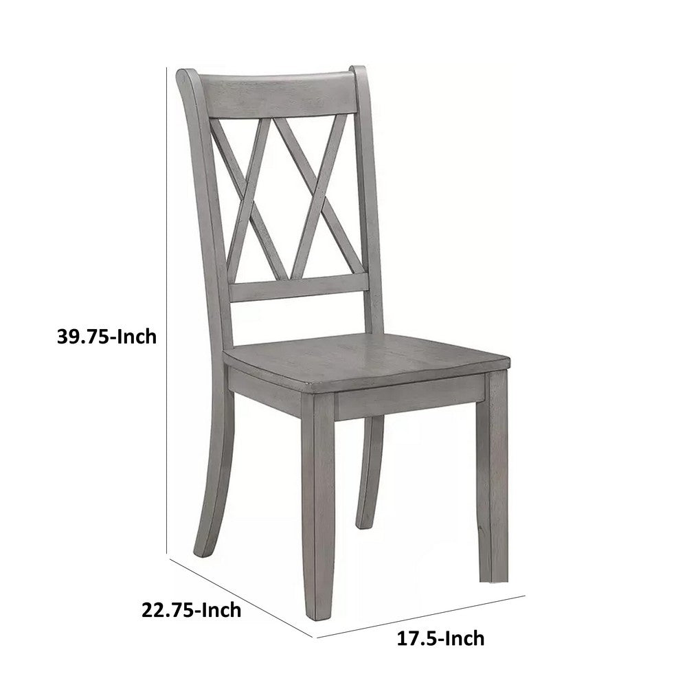 Janu Set of 2 Side Dining Chair, X Shaped Backrest, Gray Solid Wood -BM335883