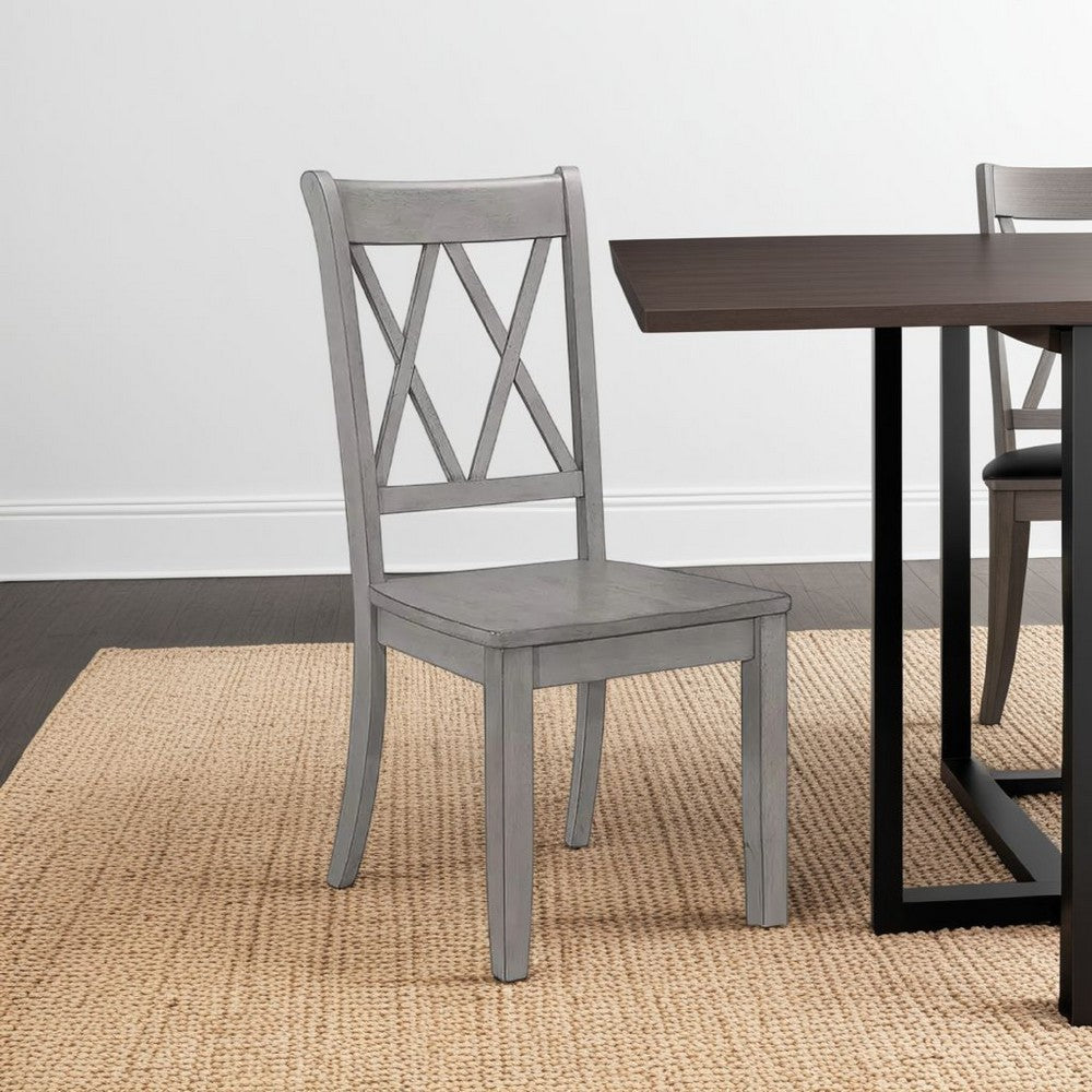 Janu Set of 2 Side Dining Chair, X Shaped Backrest, Gray Solid Wood -BM335883