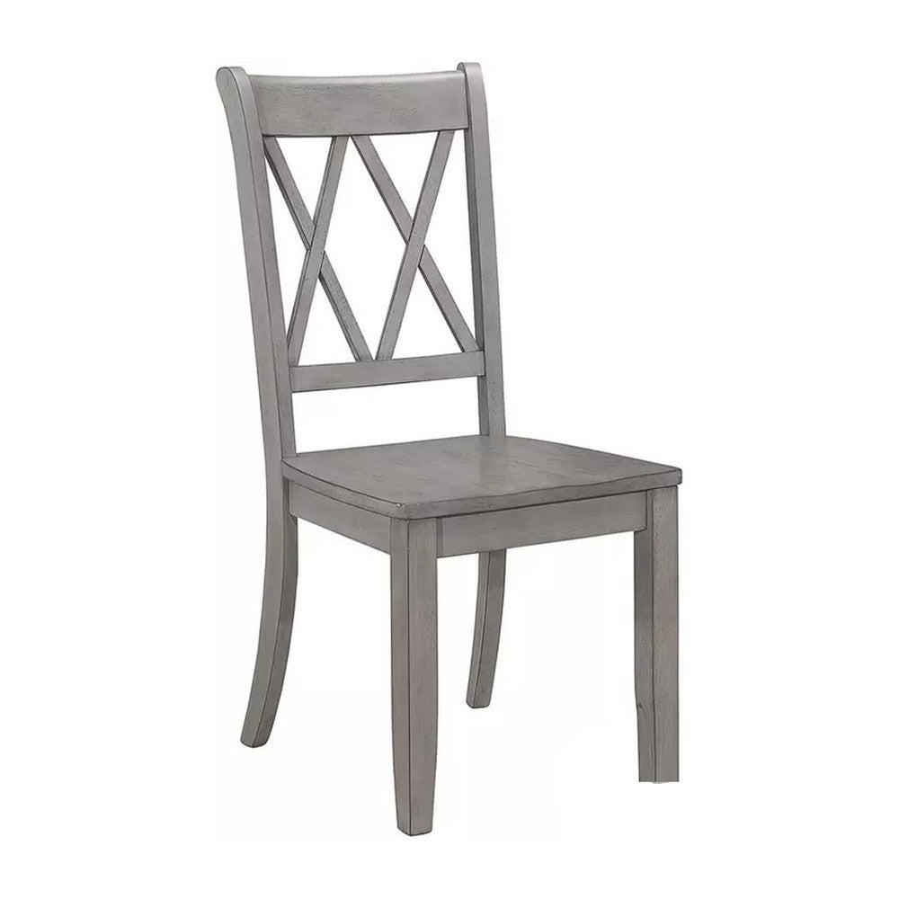 Janu Set of 2 Side Dining Chair, X Shaped Backrest, Gray Solid Wood -BM335883