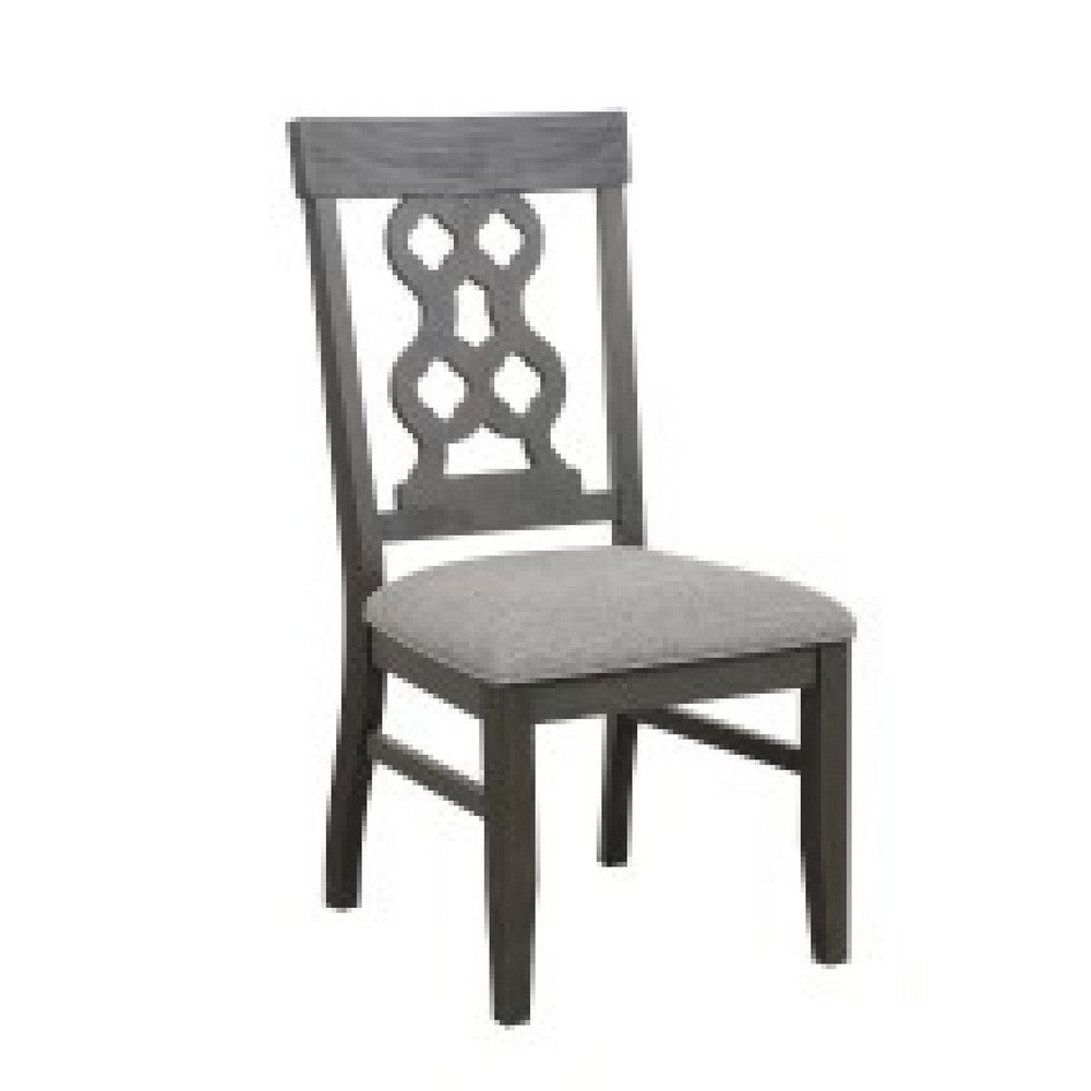 Arom Set of 2 Dining Side Chair, Wood Cut Out Back, Gray Fabric Seat -BM335885