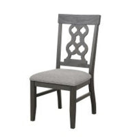 Arom Set of 2 Dining Side Chair, Wood Cut Out Back, Gray Fabric Seat -BM335885