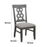 Arom Set of 2 Dining Side Chair, Wood Cut Out Back, Gray Fabric Seat -BM335885