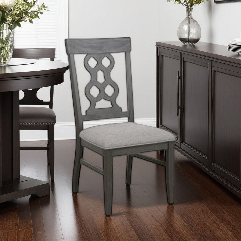 Arom Set of 2 Dining Side Chair, Wood Cut Out Back, Gray Fabric Seat -BM335885