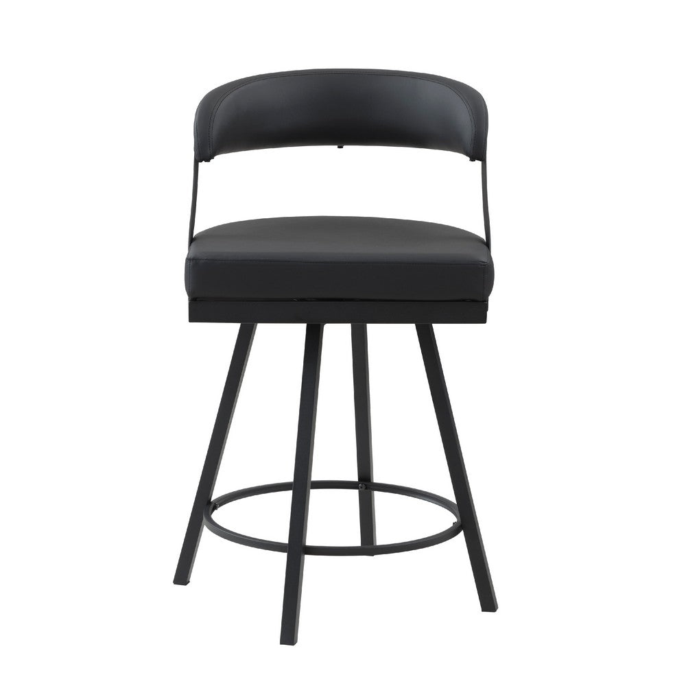 Rowl Swivel Counter Chair Set of 2, Metal Legs, Black Faux Leather -BM335887