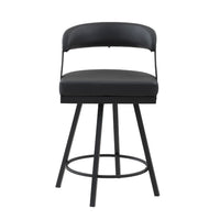Rowl Swivel Counter Chair Set of 2, Metal Legs, Black Faux Leather -BM335887