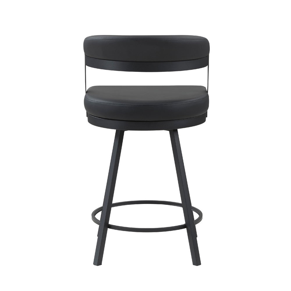 Rowl Swivel Counter Chair Set of 2, Metal Legs, Black Faux Leather -BM335887