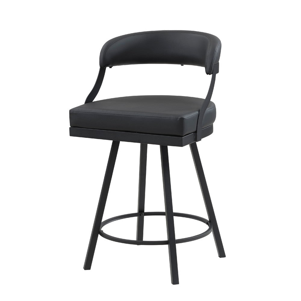 Rowl Swivel Counter Chair Set of 2, Metal Legs, Black Faux Leather -BM335887