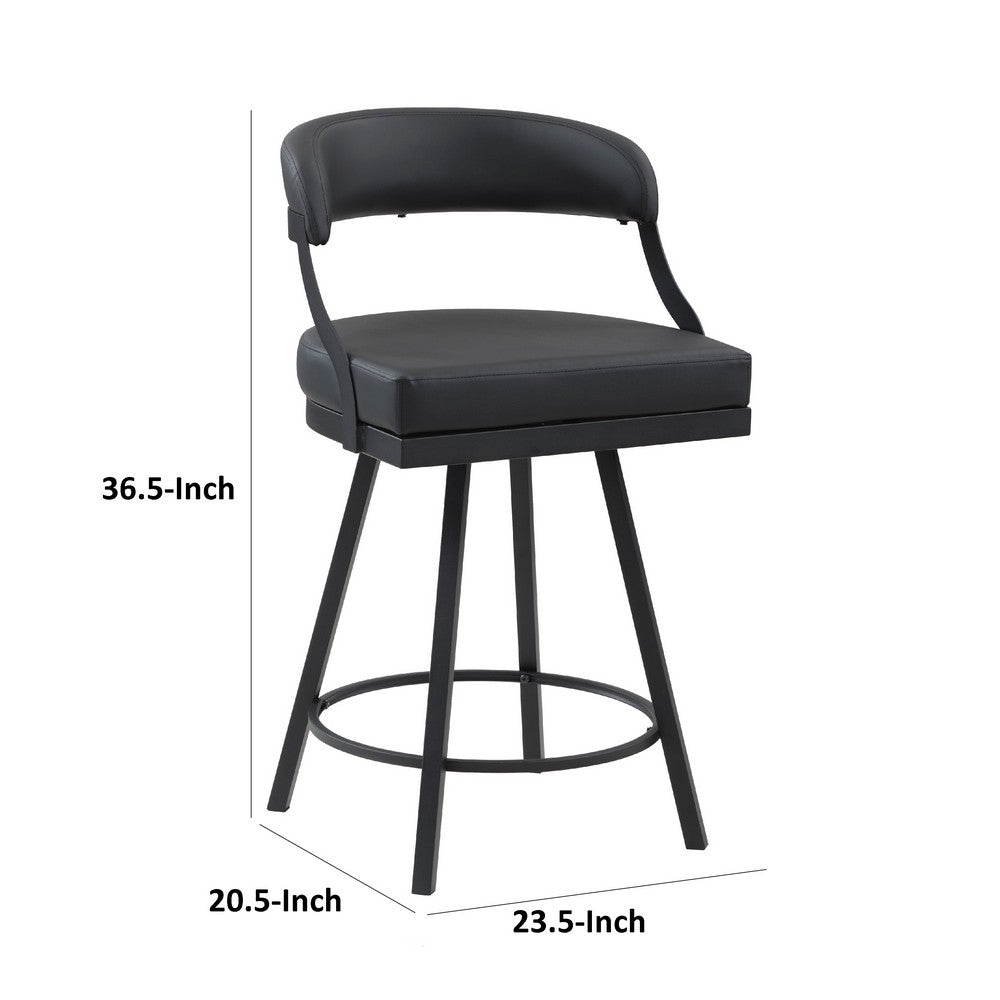 Rowl Swivel Counter Chair Set of 2, Metal Legs, Black Faux Leather -BM335887