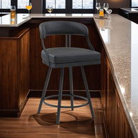 Rowl Swivel Counter Chair Set of 2, Metal Legs, Black Faux Leather -BM335887