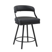 Rowl Swivel Counter Chair Set of 2, Metal Legs, Black Faux Leather -BM335887