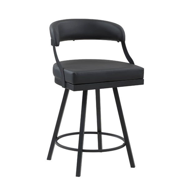 Rowl Swivel Counter Chair Set of 2, Metal Legs, Black Faux Leather -BM335887