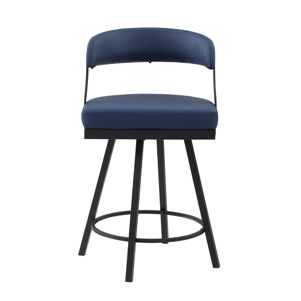 Rowl Swivel Counter Chair Set of 2, Metal Legs, Blue Faux Leather -BM335888