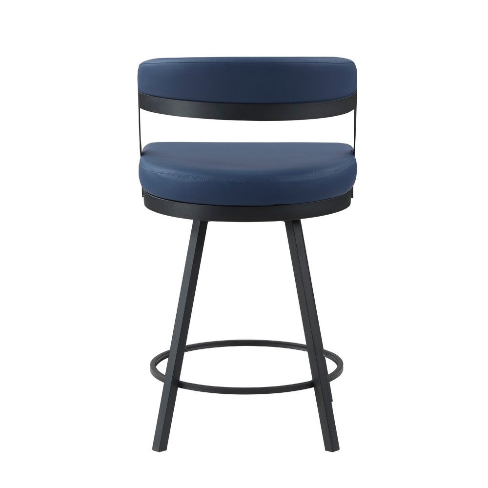 Rowl Swivel Counter Chair Set of 2, Metal Legs, Blue Faux Leather -BM335888