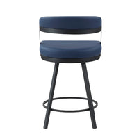 Rowl Swivel Counter Chair Set of 2, Metal Legs, Blue Faux Leather -BM335888