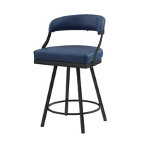 Rowl Swivel Counter Chair Set of 2, Metal Legs, Blue Faux Leather -BM335888