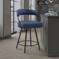 Rowl Swivel Counter Chair Set of 2, Metal Legs, Blue Faux Leather -BM335888